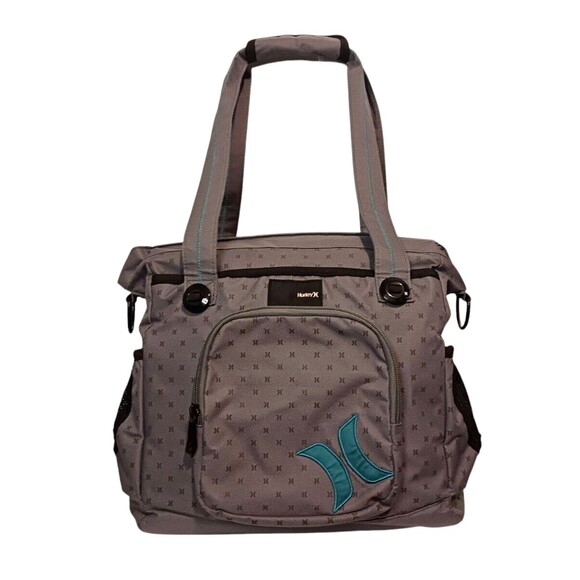 Hurley Laptop Tablet Padded Interior Messenger Bag Books Travel Gray Teal Unisex